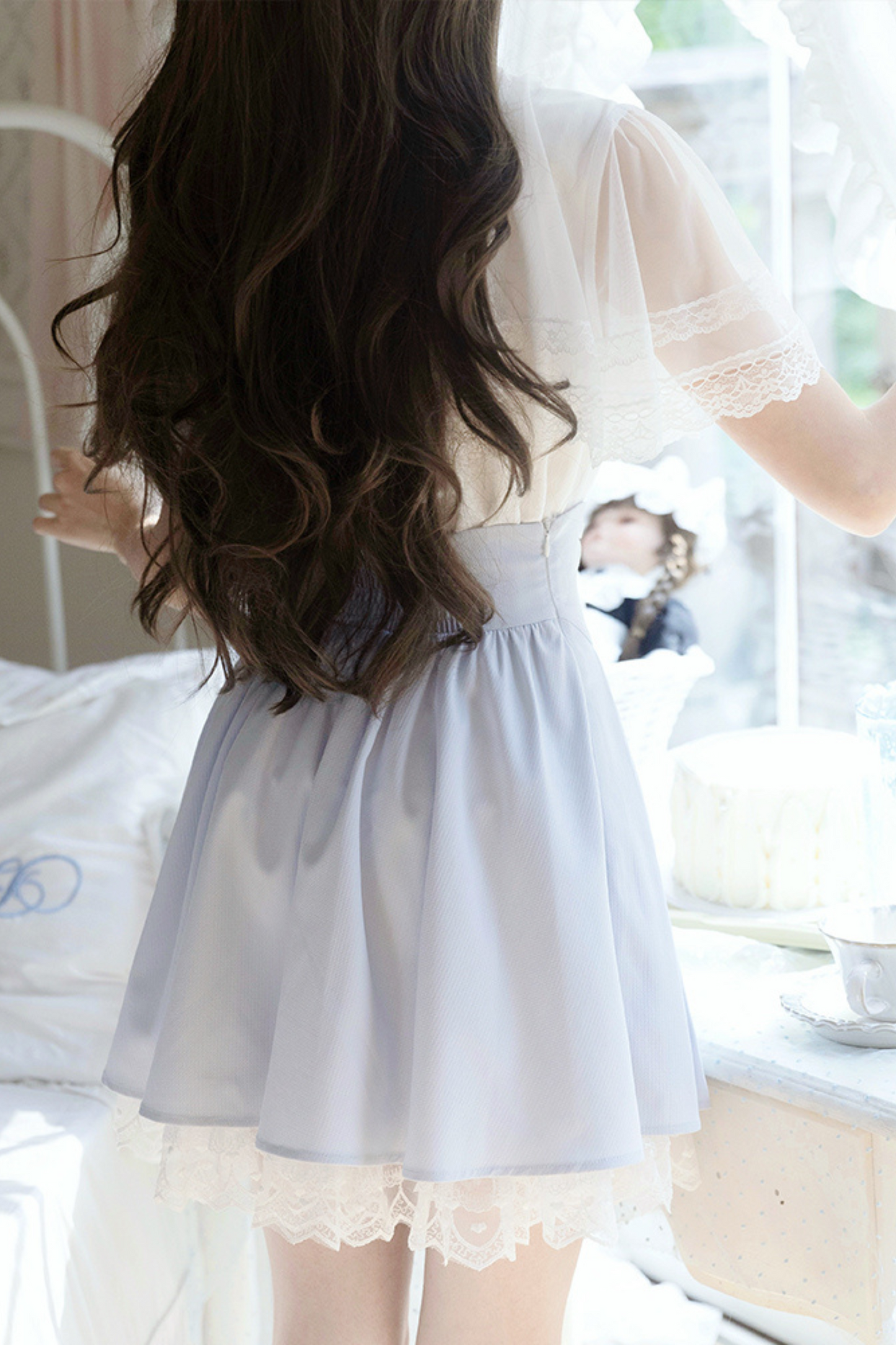 Elegant cape blouse + flared skirt