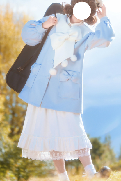 ガールズハートシングルブレストルーズウールコート+スカート