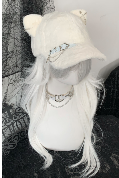 Cat Ear Fur Belt Chain Cap