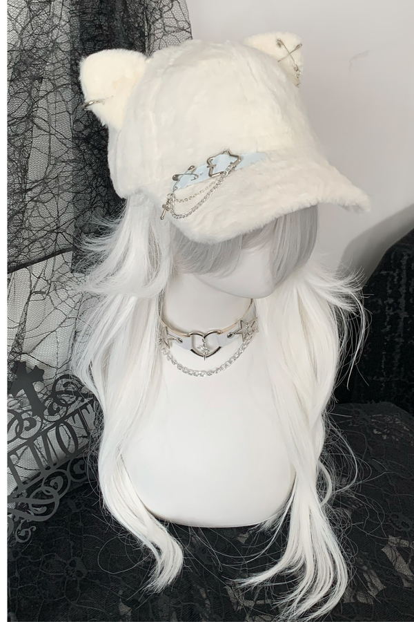 Cat Ear Fur Belt Chain Cap