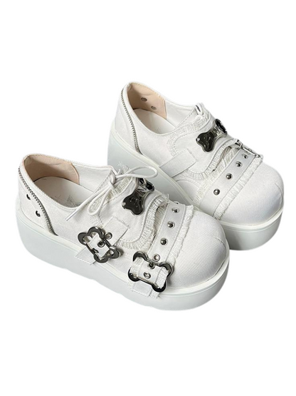 Angel Puppy Punk Style Round Toe Platform Shoes [Denim, Enamel