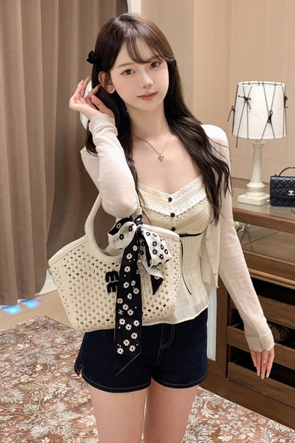 スウィートレースリボンキャミソールトップス＋ショートパンツ