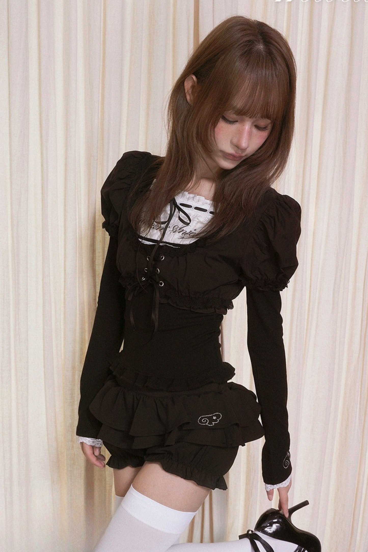 ドローストリングレースアップトップス＋キャミソール