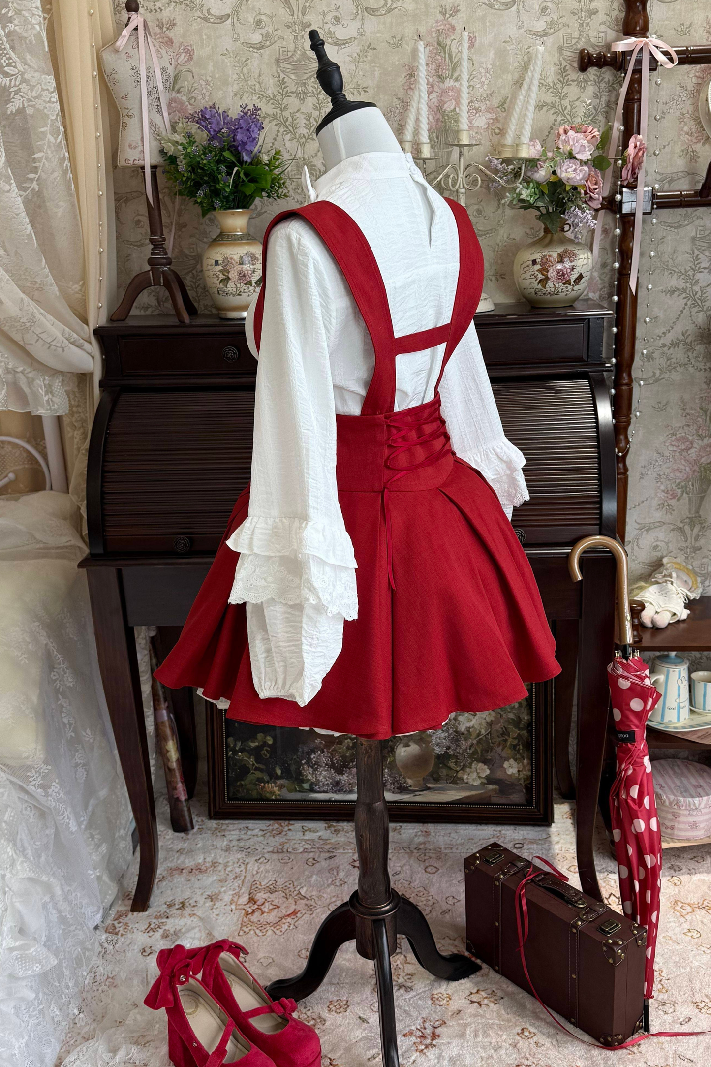 Retro Lace Shirt + Suspender Skirt