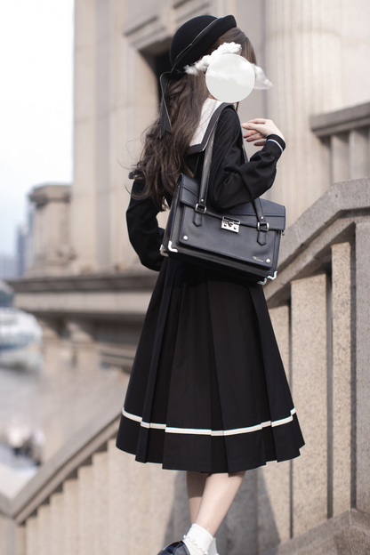 エレガントプレッピースタイルワンピース+リボン+ブローチ