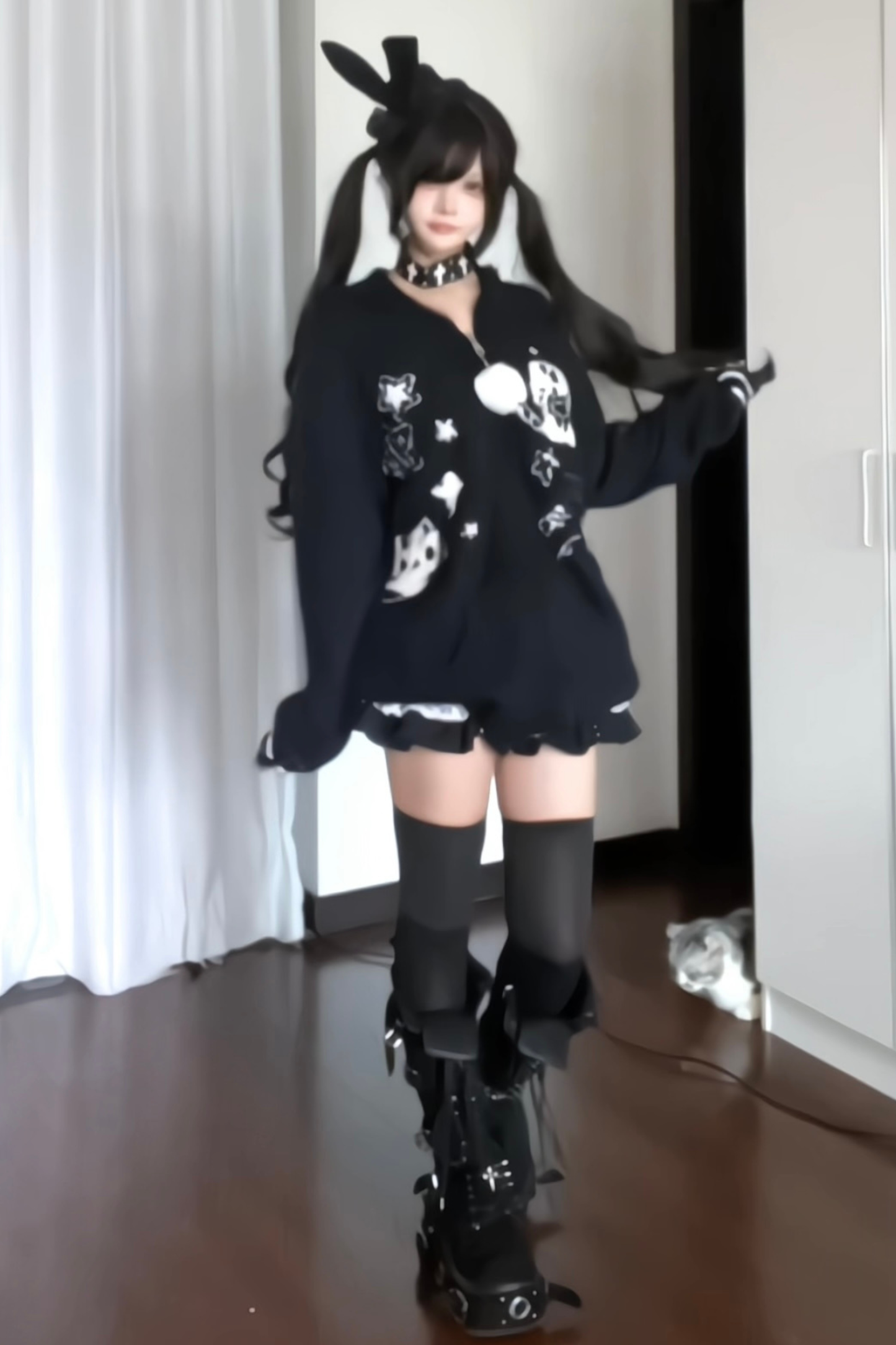 ラビットフードイラストパーカー