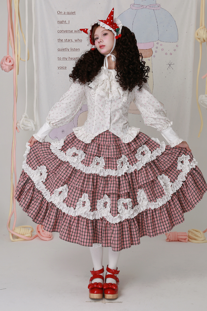 レトロチェックレースティアードロリータスカート