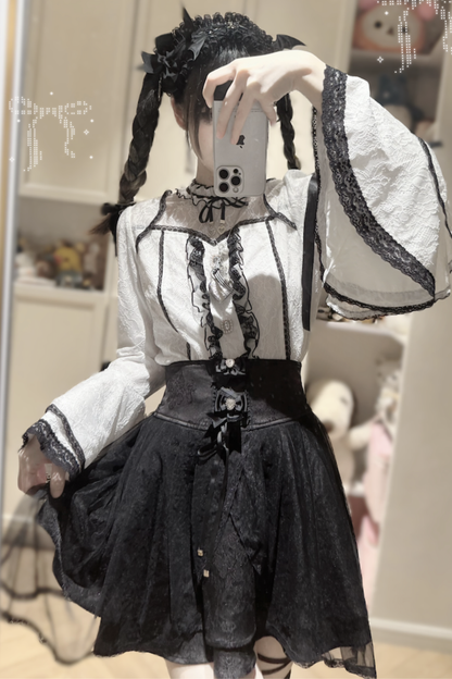 レースフレアスリーブブラウス+スカート