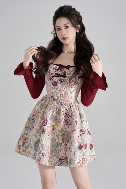 Retro Breeze Fragrance Dress + Short Cardigan