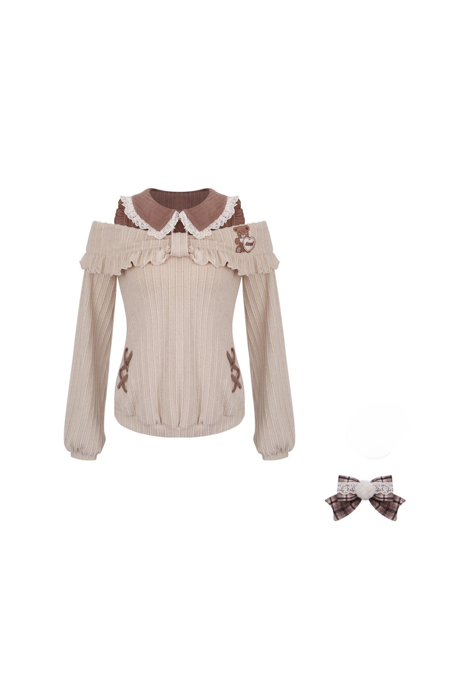 ライトブラウンニットトップス+ケーキスカート