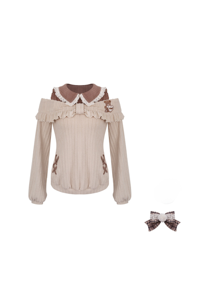 ライトブラウンニットトップス+ケーキスカート