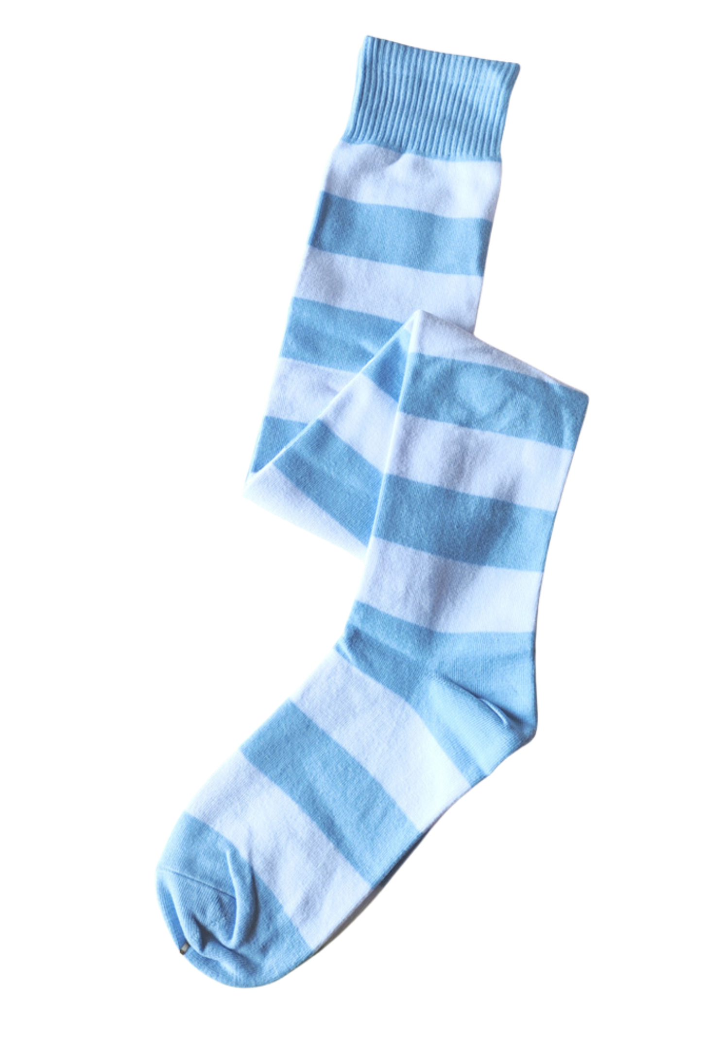 ブルーアンドホワイトストライプドサイハイソックス