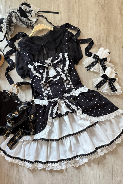 ヴィンテージスイートハートドットドレス+インナートップス