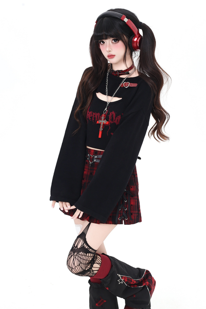 ダークショートトップス+インナーキャミソール