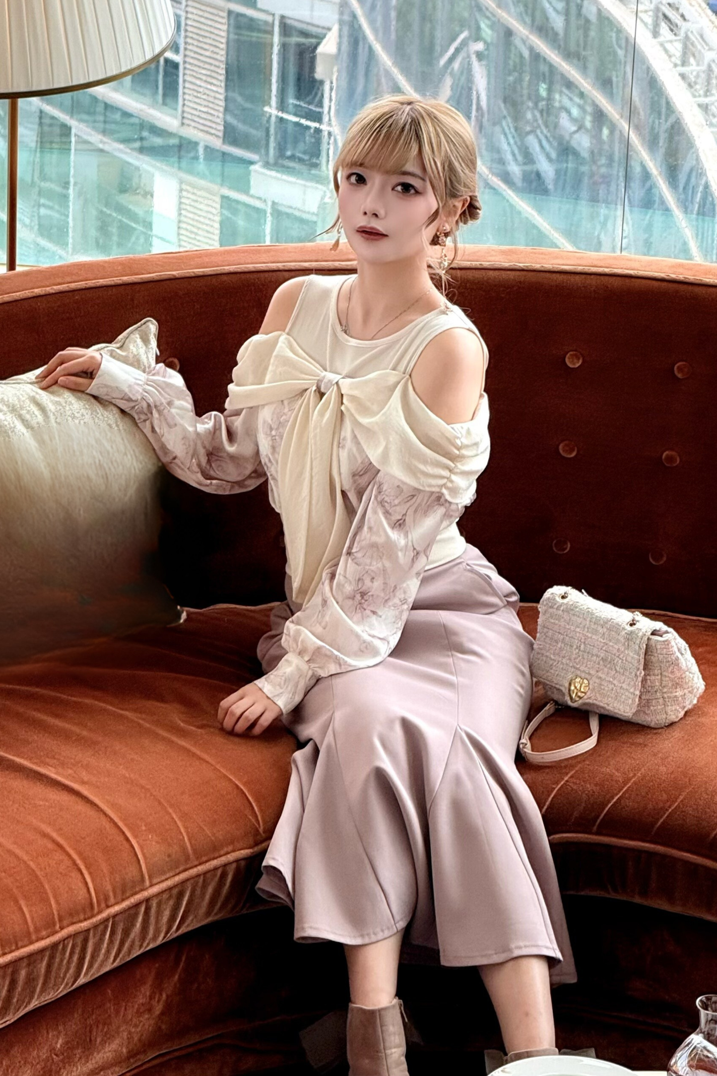 Off-the-shoulder top + mermaid skirt