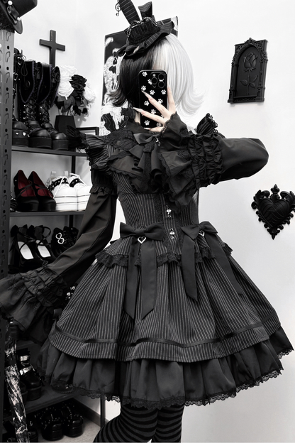 ムーンストライプゴシックジャンパースカート+ウエストリボン+バックリボン