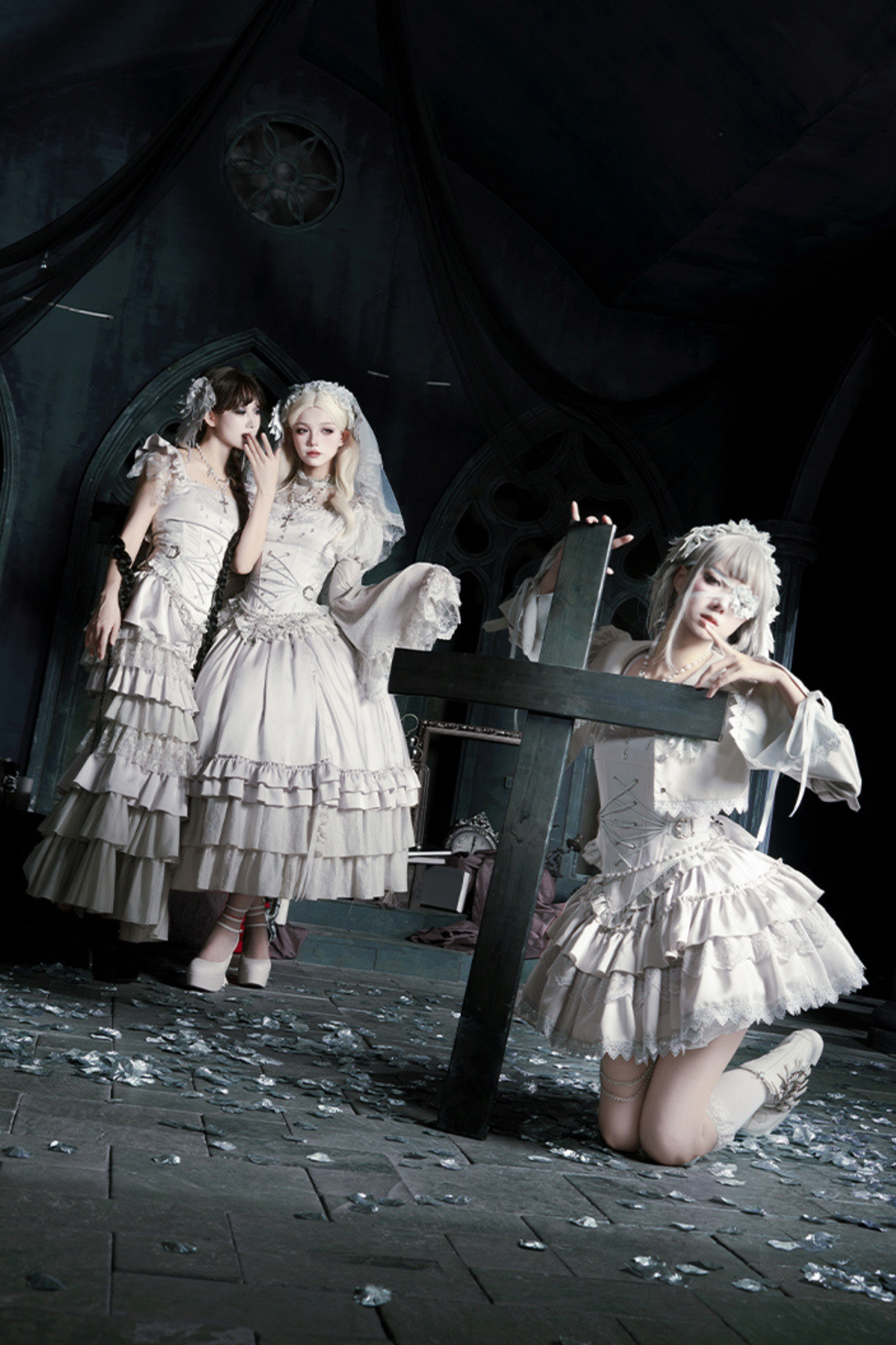 ゴシックロリータスカート+コルセット+ベール+ネックレス+ウエストチェーン