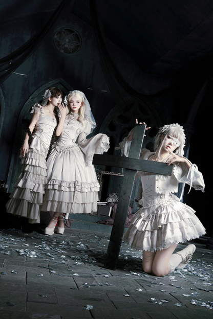 ゴシックロリータスカート+コルセット+ベール+ネックレス+ウエストチェーン