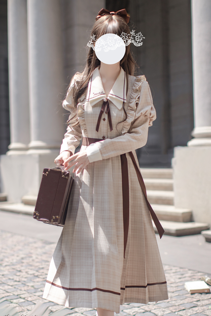 プレッピースタイルレトロエレガントワンピース