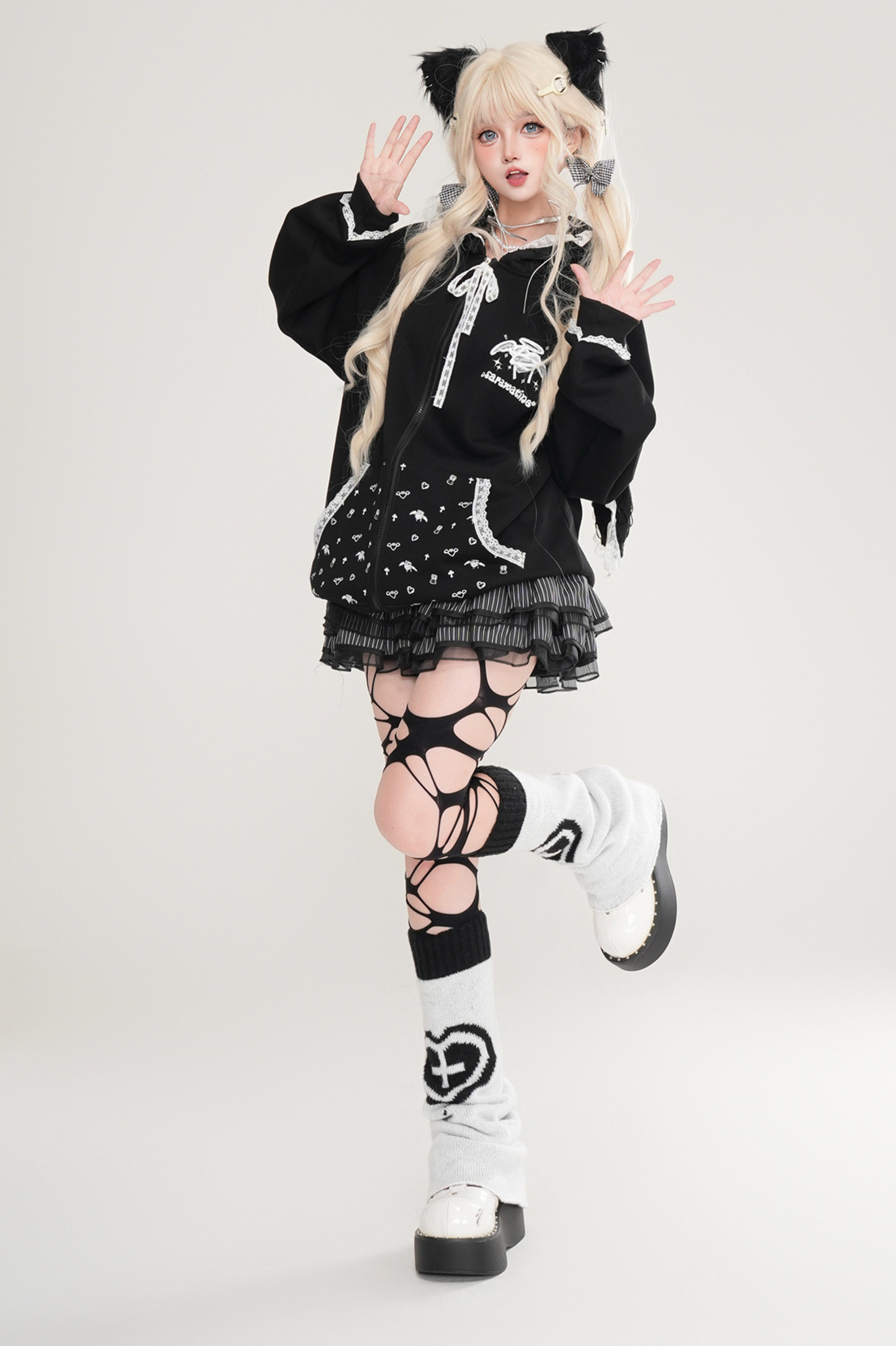 Lace Bunny Hooded Loose Hoodie