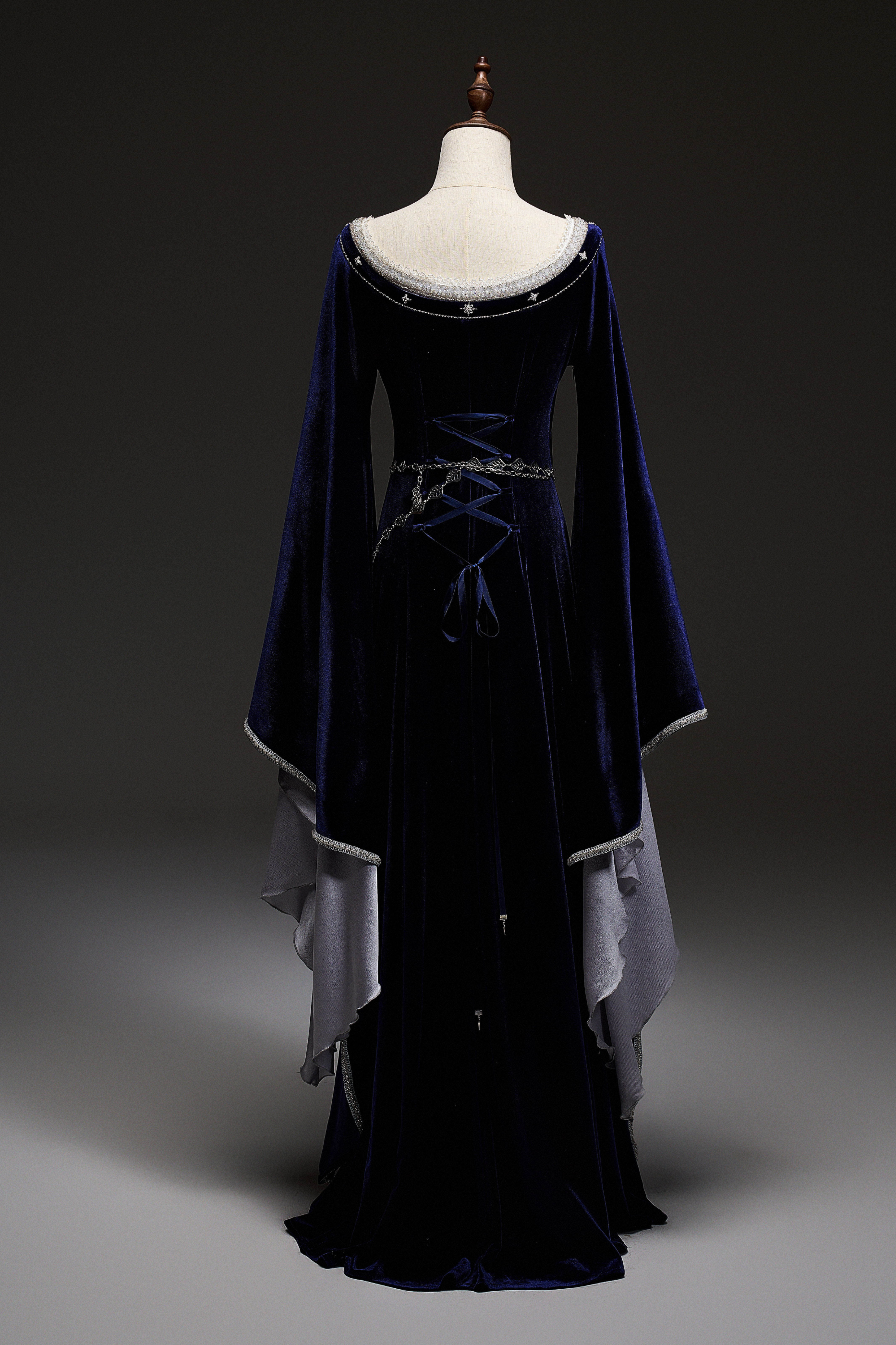 black elf dress Scarlet Darkness Renaissance Fairy Dress Elf Wing Sleeves Maxi Dress
