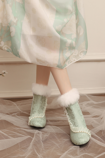 レースファーエレガントショートブーツ