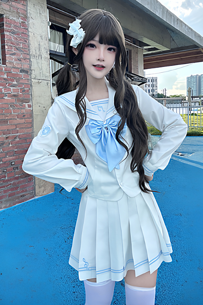 긴소매 세일러 탑 + 스커트 + 리본
