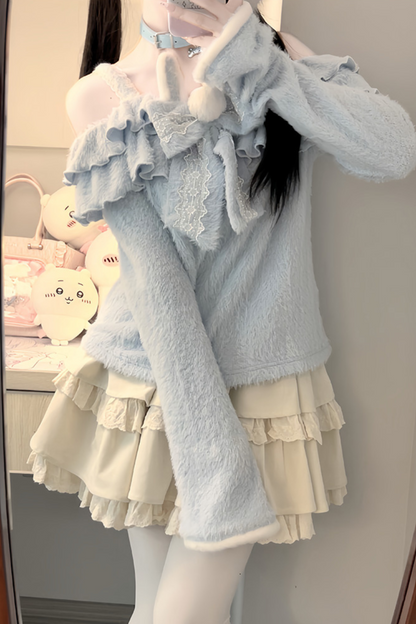 Ice blue ruffle top + ruffle skirt