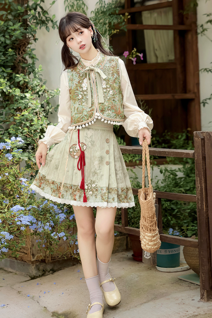 Forest China Vest + Blouse + Skirt