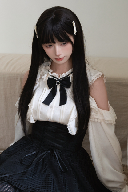 レーストリムエレガントシャツ+スカート