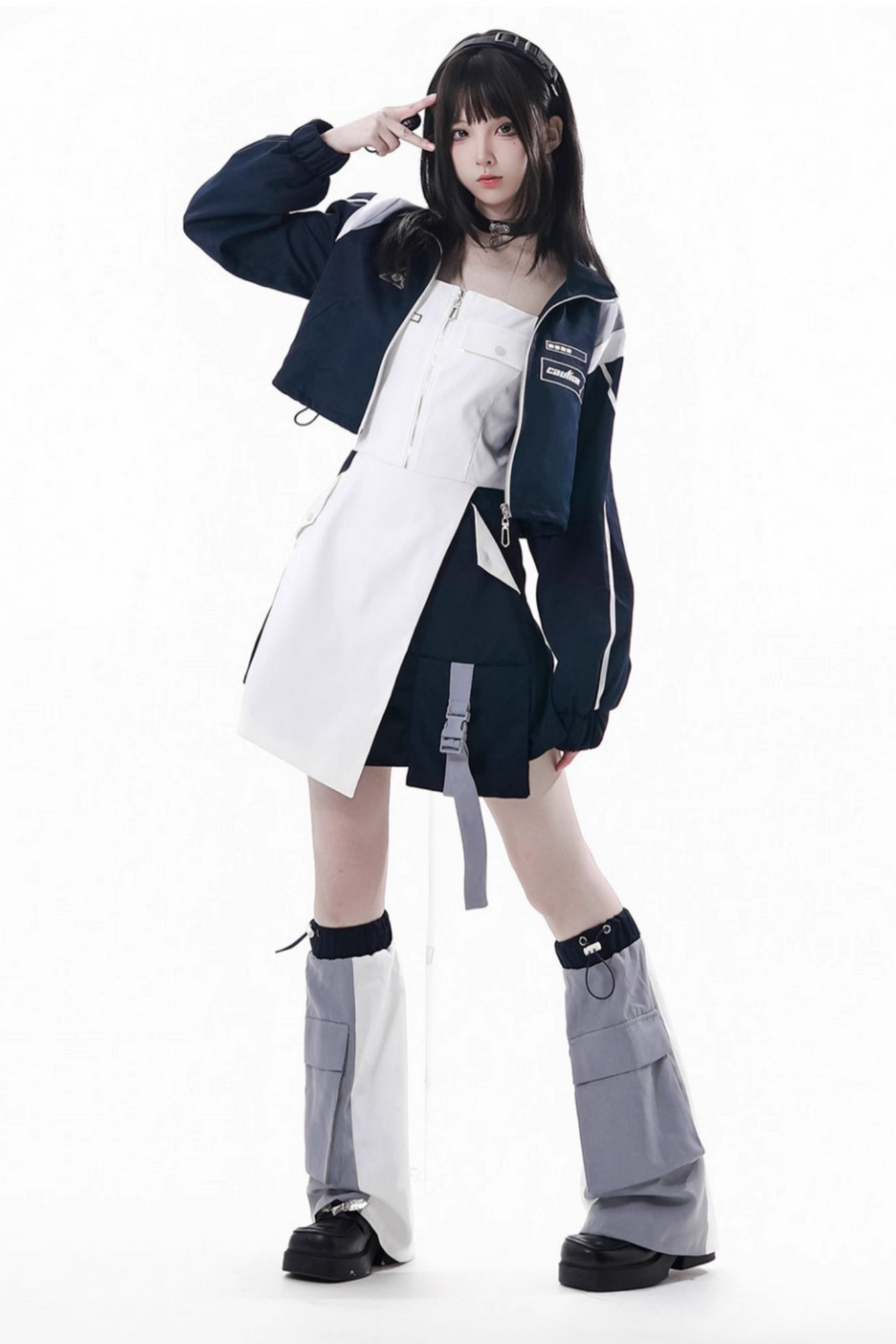 サブカルカーゴショートコート+ジャンパースカート+スカート +レッグウォーマー