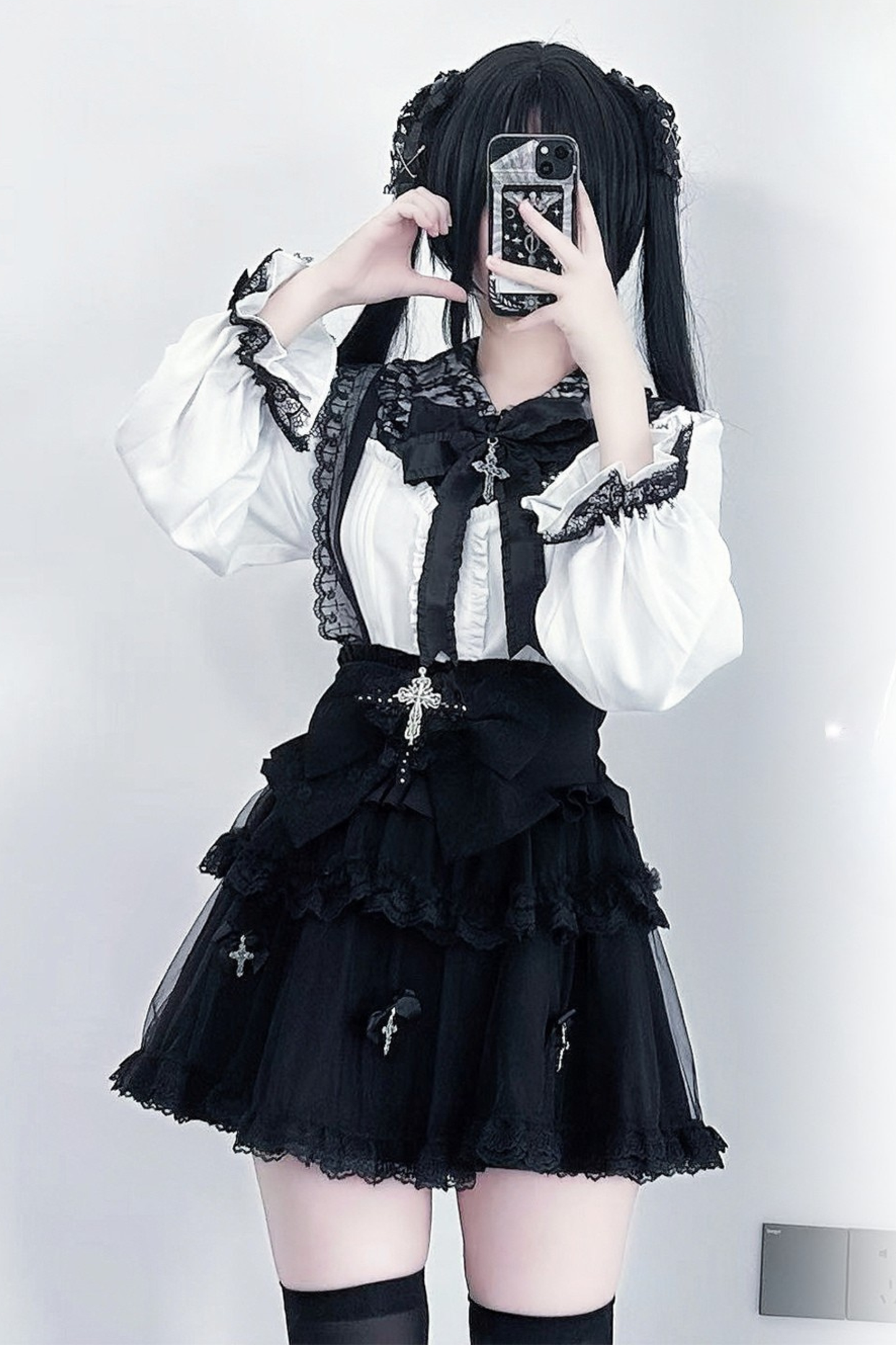 Dark windcloth shirt + skirt + ribbon