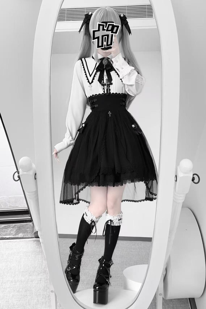 ダークフレンチレースシャツ+スカート