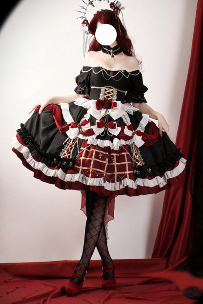 [Reservation product] Dark Pattern Gothic Gorgeous Elegant Dress [Short Long]