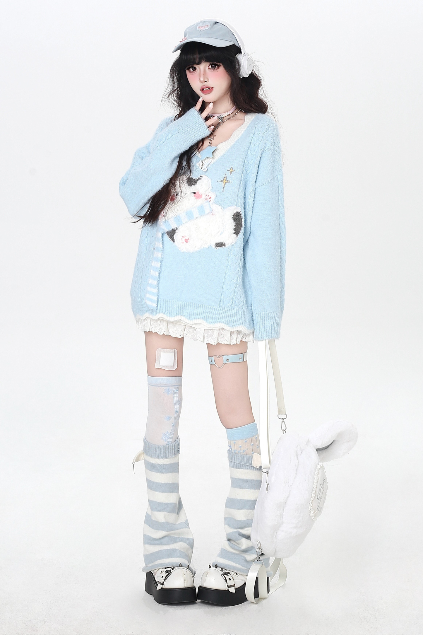 Vネックルーズキャットニット