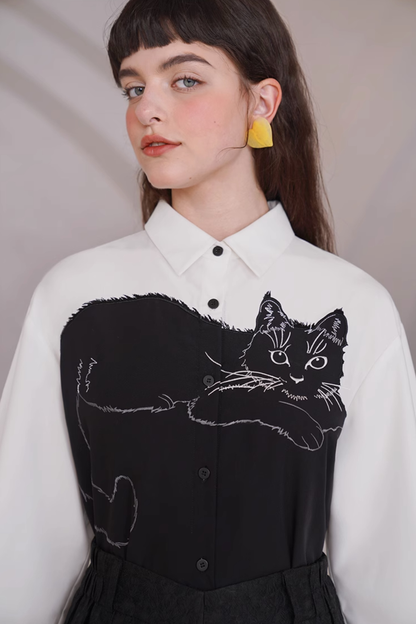Cat contrast stitch shirt