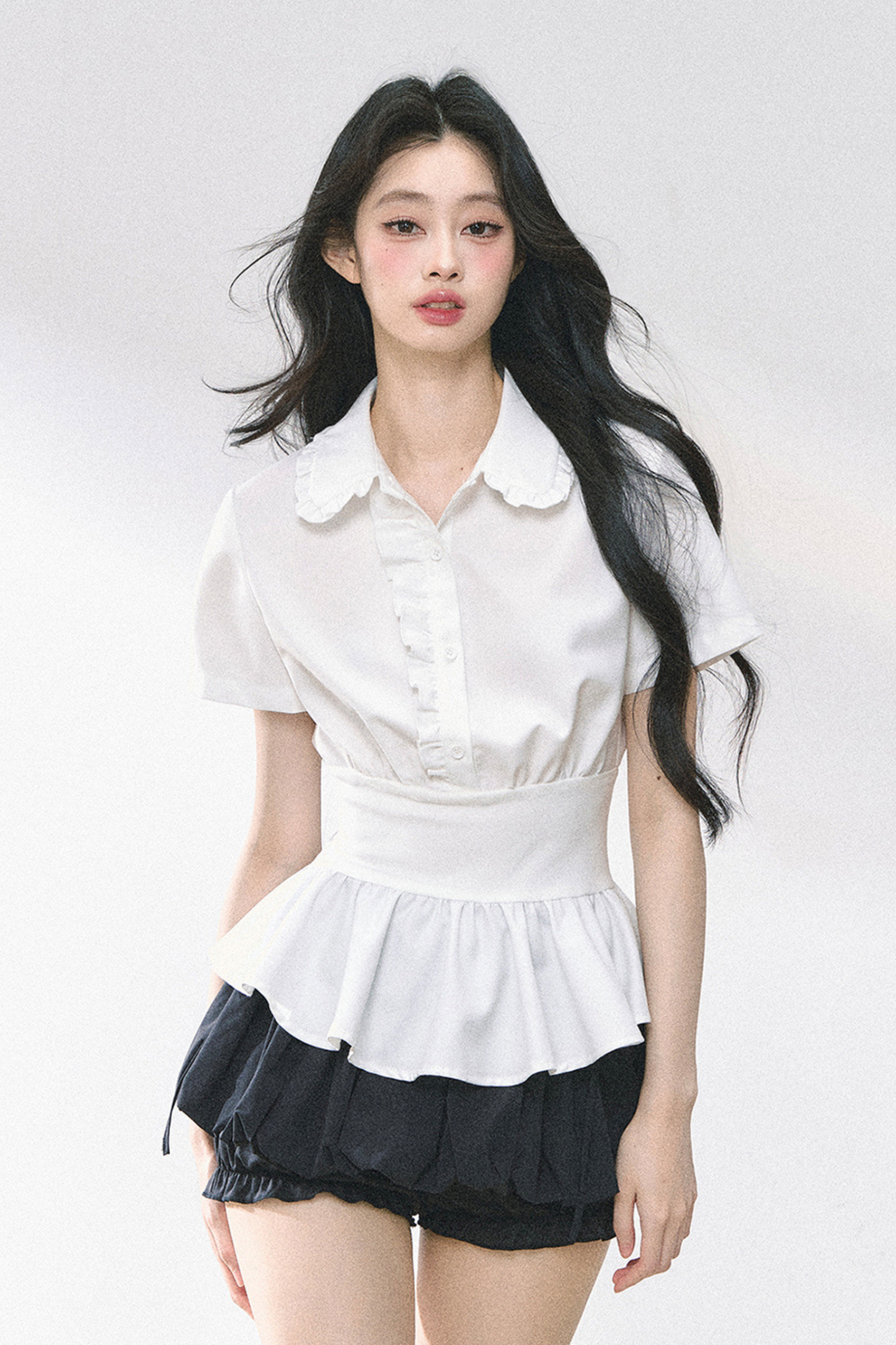 ピュアホワイトフレンチペプラムシャツ