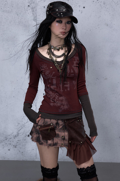 레트로 다크 패치워크 탑