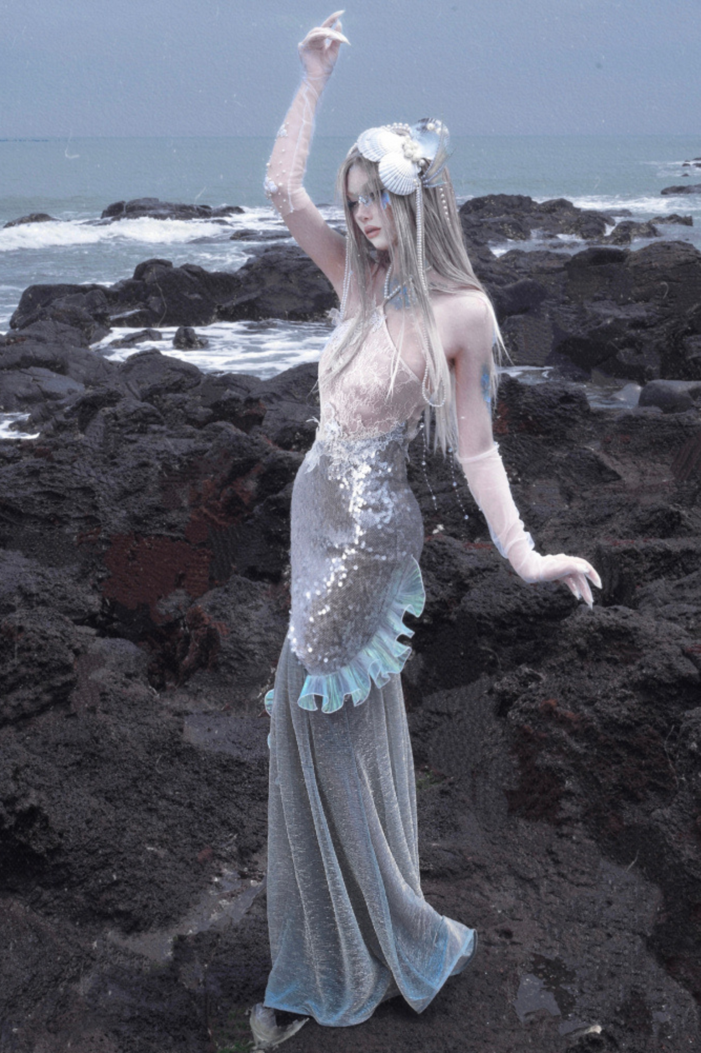 [Pre-order] Mermaid Seaside Dress + Sequined Shawl