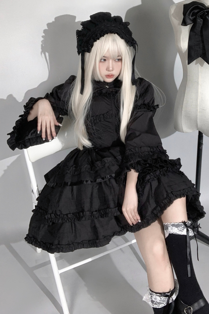 ゴシックレトロヘリンボーンウエストスリミングロリータドレス