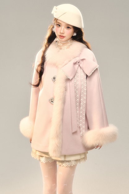 Fur Ribbon Sweet Girl Coat