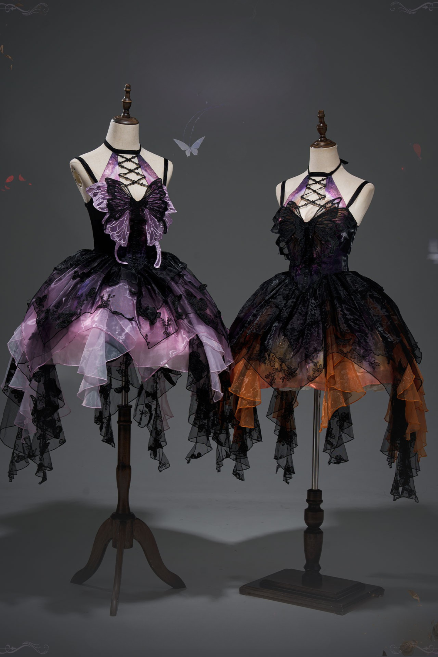 【12月16日予約締切】withered leaf butterfly1.0ゴシックホルターネックバタフライアシメチュールドレス