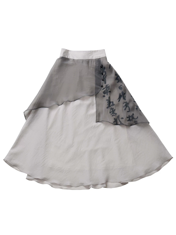 Calligraphy chiffon chiffon shirt + suspender top + skirt + dress