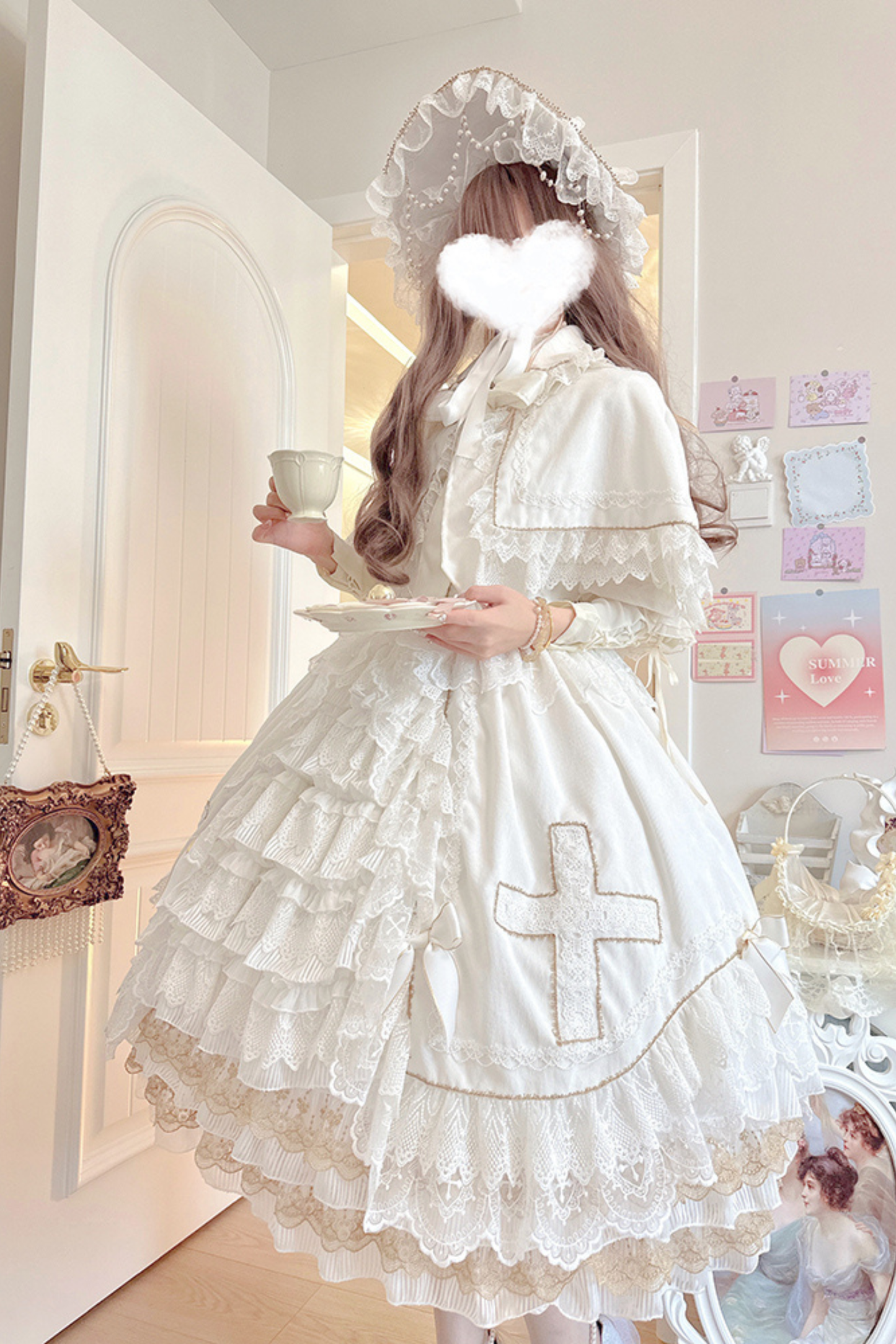 Angel Candy Friedall Flower Wedding Dress + Shawl + Bonnet