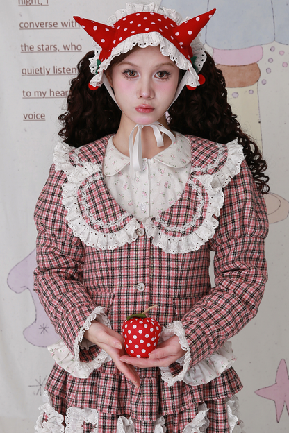 チェックレースレトロクラップカラージャケット