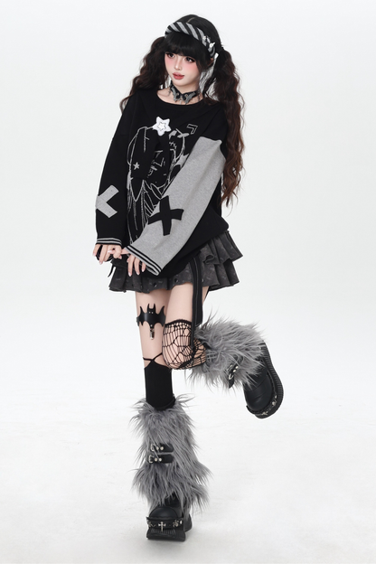 Rabbit Ear Bicolor Loose Sweater