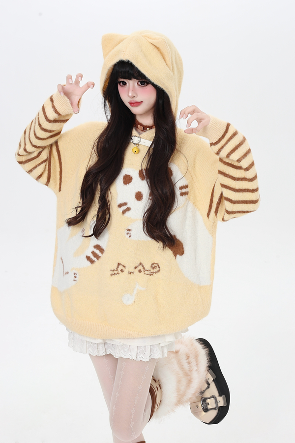 Striped Cat Loose Tops