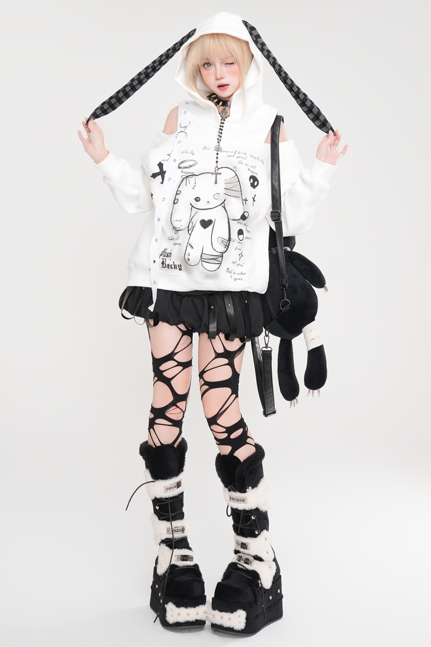 Off-the-shoulder bunny ear jacket