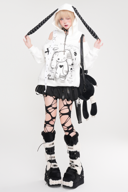 Off-the-shoulder bunny ear jacket