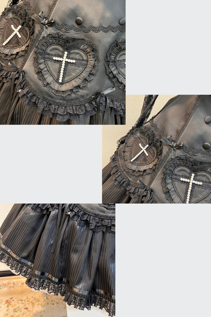 【12月12日予約締切】Night Crossダークエレガントゴシックロリータジュエルリボンケープ＋ロングドレスセット